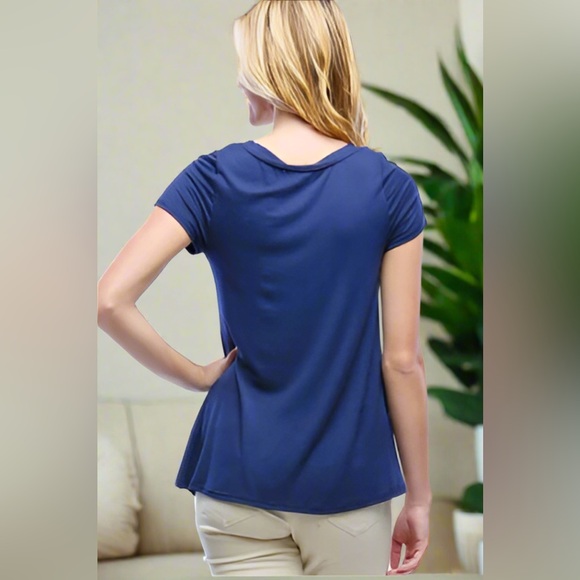 Small NEW Womens Navy Blue Asymmetric Shirt, High-Low Tunic Top - Picture 2 of 6